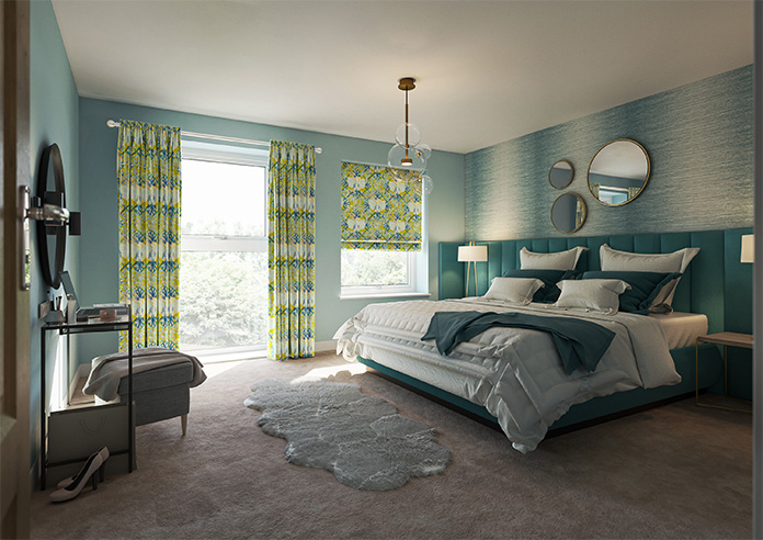 Faded Glamour, China Blue Chartreuse - Made To Measure Curtains - Image 8